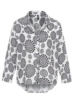 Madonna Bluse 40-6854 Kleiner Kragen Hinten Länger Punkte Allover Off Weiss