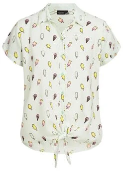 Eight2Nine Damen Blusen Eis Muster Bindeknoten Ice Grün