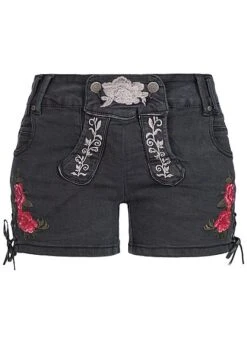 Seventyseven Lifestyle Damen Jeans Shorts Mit Stickerei 5-Pockets Schwarz