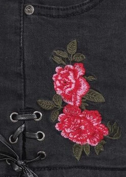 Seventyseven Lifestyle Damen Jeans Shorts Mit Stickerei 5-Pockets Schwarz -Luftig Und Leicht 18089036 3