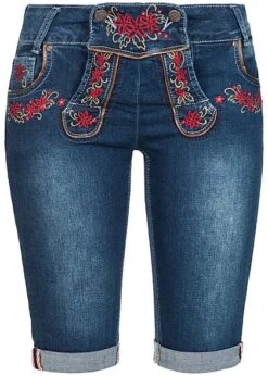 Seventyseven Lifestyle Damen Jeans Shorts Mit Stickerei 5-Pockets Blau Denim