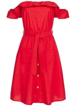 Styleboom Fashion Damen Off-Shoulder Button Dress Rot