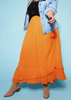 ONLY Carmakoma Damen Curvy Calf Skirt Dessert Sun Gelb