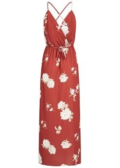 Styleboom Fashion Damen Wrapped Maxi Dress Cross Back Side Flower Print Rot Weiss -Luftig Und Leicht 19036273 2