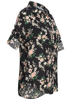 Seventyseven Lifestyle Damen Turn-Up Bluse Blumen Print 2 Brusttaschen Schwarz Rosa 9 Seventyseven Lifestyle Damen Turn-Up Bluse Blumen Print 2 Brusttaschen Schwarz Rosa -Luftig Und Leicht 19039007 3