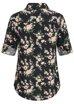 Seventyseven Lifestyle Damen Turn-Up Bluse Blumen Print 2 Brusttaschen Schwarz Rosa 10 Seventyseven Lifestyle Damen Turn-Up Bluse Blumen Print 2 Brusttaschen Schwarz Rosa -Luftig Und Leicht 19039007 4