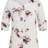 Seventyseven Lifestyle Damen Turn-Up Bluse Blumen Print 2 Brusttaschen Weiss Rosa -Luftig Und Leicht 19039011