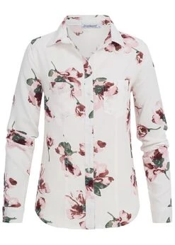 Seventyseven Lifestyle Damen Turn-Up Bluse Blumen Print 2 Brusttaschen Weiss Rosa 8 Seventyseven Lifestyle Damen Turn-Up Bluse Blumen Print 2 Brusttaschen Weiss Rosa -Luftig Und Leicht 19039011 1