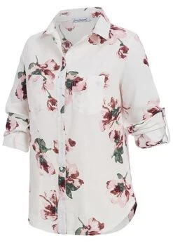 Seventyseven Lifestyle Damen Turn-Up Bluse Blumen Print 2 Brusttaschen Weiss Rosa 9 Seventyseven Lifestyle Damen Turn-Up Bluse Blumen Print 2 Brusttaschen Weiss Rosa -Luftig Und Leicht 19039011 2