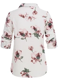 Seventyseven Lifestyle Damen Turn-Up Bluse Blumen Print 2 Brusttaschen Weiss Rosa 11 Seventyseven Lifestyle Damen Turn-Up Bluse Blumen Print 2 Brusttaschen Weiss Rosa -Luftig Und Leicht 19039011 4