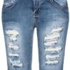 Seventyseven Lifestyle Damen Bermuda Shorts 5-Pockets Destroy Look Blau Denim -Luftig Und Leicht 19057038