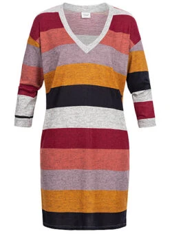 JACQUELINE DE YONG JDY By ONLY Damen Striped Oversize Knit Dress Hell Grau Rhododendron Rot Lila Gelb