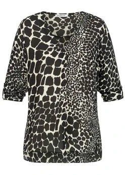 Seventyseven Lifestyle Damen 3/4 Sleeve Turn-Up Blouse Snake Print Schwarz Beige