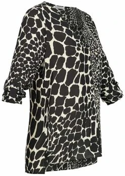 Seventyseven Lifestyle Damen 3/4 Sleeve Turn-Up Blouse Snake Print Schwarz Beige -Luftig Und Leicht 19089062 2