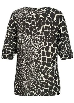 Seventyseven Lifestyle Damen 3/4 Sleeve Turn-Up Blouse Snake Print Schwarz Beige -Luftig Und Leicht 19089062 3