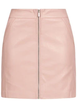 ONLY Damen Kunstleder Rock 2-Pockets Zipper Vorne Smoke Rosa