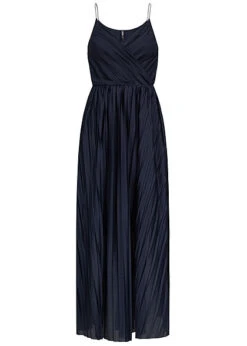 ONLY Damen V-Neck Maxi Kleid Wickeloptik Mit Falten 2-lagig Night Sky Navy Blau