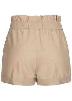ONLY Damen Paperbag Shorts Inkl. Bindegürtel High Waist 2-Pockets Humus Beige -Luftig Und Leicht 20042078 2