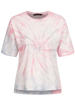 ONLY Damen T-Shirt Vokuhila Batik Print Lotus Rose Vintage Indigo Blau