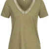 ONLY Damen V-Neck Melange Lurex T-Shirt Mit Spitze & Deko Perlen Martini Oliv Grün -Luftig Und Leicht 20052609