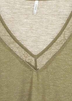 ONLY Damen V-Neck Melange Lurex T-Shirt Mit Spitze & Deko Perlen Martini Oliv Grün -Luftig Und Leicht 20052609 2
