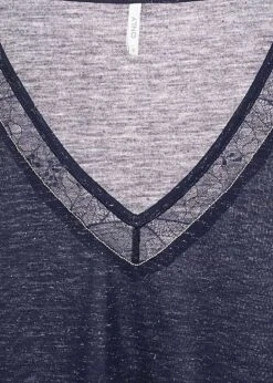 ONLY Damen V-Neck Melange Lurex T-Shirt Mit Spitze & Deko Perlen Night Sky Blau -Luftig Und Leicht 20052610 2