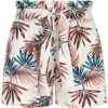 Fresh Lemons Damen Paperbag Shorts Inkl. Bindegürtel Tropical Print Weiss -Luftig Und Leicht 20055085