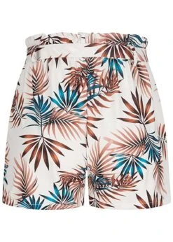 Fresh Lemons Damen Paperbag Shorts Inkl. Bindegürtel Tropical Print Weiss -Luftig Und Leicht 20055085 2