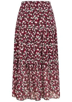 Fresh Lemons Damen Longform Rock 2-lagig Blumen Muster Schwarz Rosa Weiss -Luftig Und Leicht 20055108 2