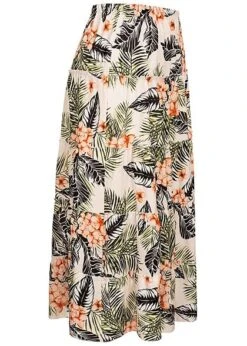 Fresh Lemons Damen Longform Stufenrock Tropical Print Off Weiss Grün Orange -Luftig Und Leicht 20055109 1