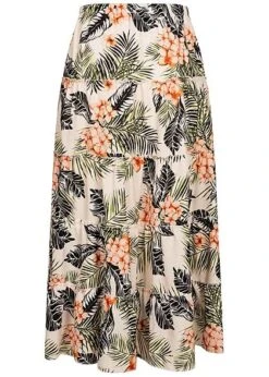 Fresh Lemons Damen Longform Stufenrock Tropical Print Off Weiss Grün Orange -Luftig Und Leicht 20055109 2