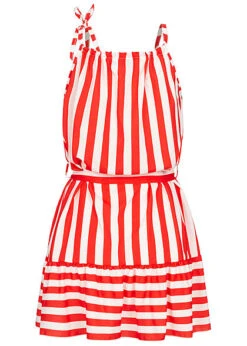 Fresh Lemons Damen Kleid Inkl. Bindegürtel Streifen Muster Rot Weiss -Luftig Und Leicht 20055116 2