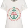 Fresh Tee Damen T-Shirt Anker Sea Story Print Ärmelumschlag Weiss Rot -Luftig Und Leicht 20055142