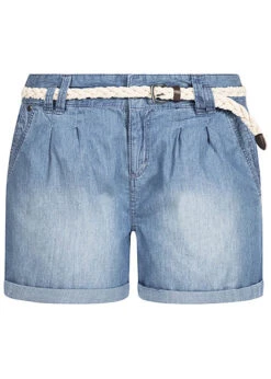 Eight2Nine Damen Kurze Shorts 5-Pockets Inkl. Flechtgürtel Medium Blau Denim