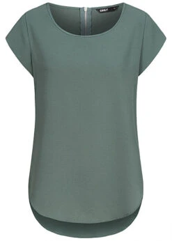 ONLY Damen NOOS Solid Blusen Shirt Struktur Muster Zipper Hinten Balsam Grün