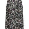 Fresh Lemons Damen Midi Rock Blumen Print Schlitz Seitlich Schwarz Mc -Luftig Und Leicht 20065164