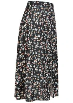 Fresh Lemons Damen Midi Rock Blumen Print Schlitz Seitlich Schwarz Mc -Luftig Und Leicht 20065164 1