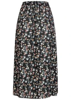 Fresh Lemons Damen Midi Rock Blumen Print Schlitz Seitlich Schwarz Mc -Luftig Und Leicht 20065164 2