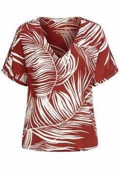 ONLY Damen V-Neck Oversized Blusen Shirt Tropical Print Burnt Henna Braun