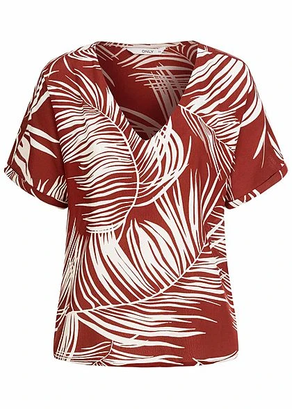 ONLY Damen V-Neck Oversized Blusen Shirt Tropical Print Burnt Henna Braun 3 ONLY Damen V-Neck Oversized Blusen Shirt Tropical Print Burnt Henna Braun