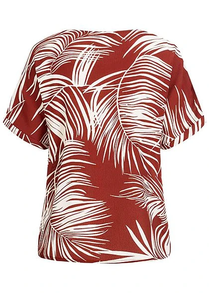 ONLY Damen V-Neck Oversized Blusen Shirt Tropical Print Burnt Henna Braun 4 ONLY Damen V-Neck Oversized Blusen Shirt Tropical Print Burnt Henna Braun – Bild 2