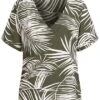 ONLY Damen V-Neck Oversized Blusen Shirt Tropical Print Kalamata Oliv Grün -Luftig Und Leicht 20073434