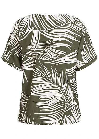 ONLY Damen V-Neck Oversized Blusen Shirt Tropical Print Kalamata Oliv Grün 4 ONLY Damen V-Neck Oversized Blusen Shirt Tropical Print Kalamata Oliv Grün – Bild 2