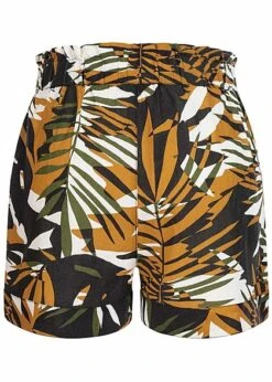 ONLY Damen Paperbag Leinen Shorts Tropical Print Chai Tea Gelb Schwarz -Luftig Und Leicht 20073638 2