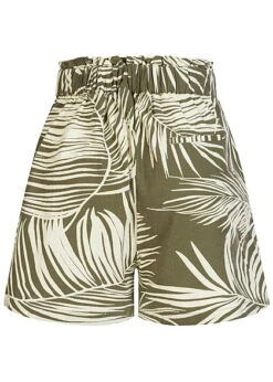 ONLY Damen Paperbag Shorts 2-Pockets Tropical Print Kalamata Oliv Grün -Luftig Und Leicht 20073640 2