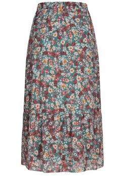 Styleboom Fashion Damen Longform Chiffon Rock Blumen Muster 2-lagig Jade Grün -Luftig Und Leicht 20086282 2