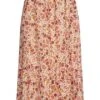 Styleboom Fashion Damen Longform Chiffon Rock Blumen Muster 2-lagig Beige