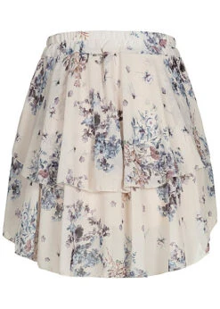 Styleboom Fashion Damen Mini Stufenrock 2-lagig Blumen Muster Beige Blau -Luftig Und Leicht 20086326 2