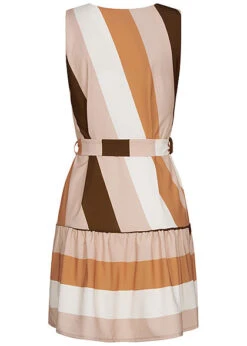 Styleboom Fashion Damen V-Neck Midi Kleid Bindegürtel Streifen Muster Beige Schwarz -Luftig Und Leicht 20086358 2