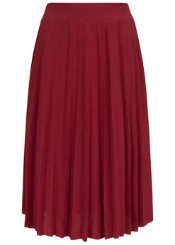Styleboom Fashion Damen Plissee Midi Falten Rock Unicolor Bordeaux Rot